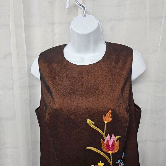Rimini Copper Brown Sleeveless Dress Embroidered Retro Cocktail 12 - Picture 2 of 12